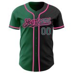 Personalized Fashion Baseball Jersey in Black with Kelly Green and Pink Gradient Design Personalized Black Kelly Green-Pink