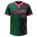 Personalized Softball Jersey for Unisex in Black Green-Pink Gradient, Two-Button Style Personalized Black Kelly Green-Pink