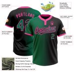 Personalized Softball Jersey for Unisex in Black Green-Pink Gradient, Two-Button Style Personalized Black Kelly Green-Pink