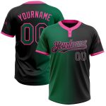 Custom Name and Number Unisex Softball Jersey in Black Kelly Green-Pink Gradient | Stylish Two-Button Design Personalized