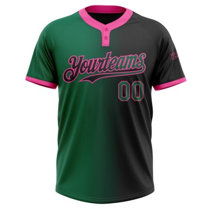 Custom Name and Number Unisex Softball Jersey in Black Kelly Green-Pink Gradient | Stylish Two-Button Design Personalized