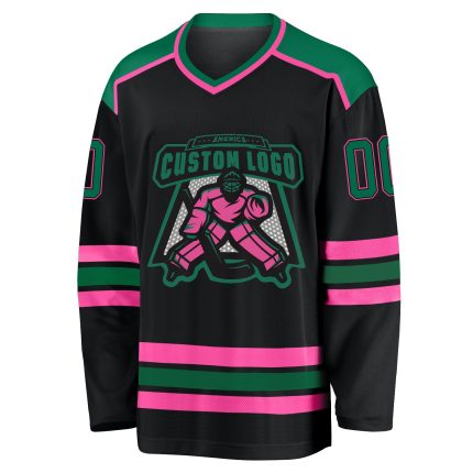 Custom Black Kelly Green Pink Hockey Jersey for Men and Women Personalized Black Kelly Green-Pink Hockey Jersey