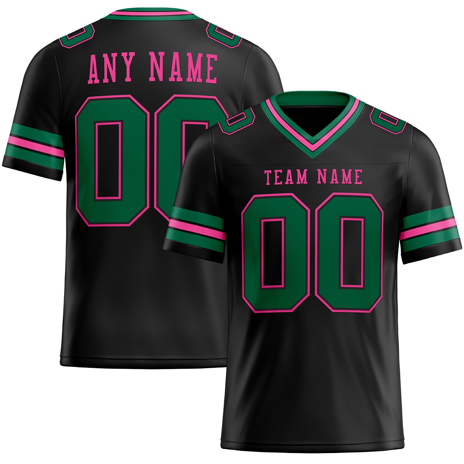 Personalized Authentic Football Jersey Black Green Pink Mesh Design Personalized Black Kelly Green-Pink Mesh Authentic Football