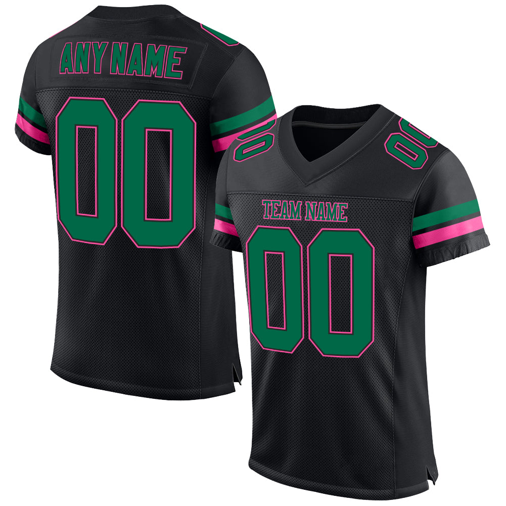Custom Personalized Authentic Football Jersey - Black Kelly Green-Pink Mesh with Custom Name and Number Personalized Black