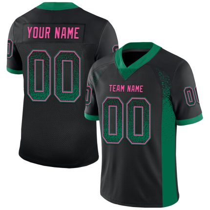 Personalized Black Football Jersey - Green Pink Mesh Drift Style Apparel Personalized Black Kelly Green-Pink Mesh Drift Fashion