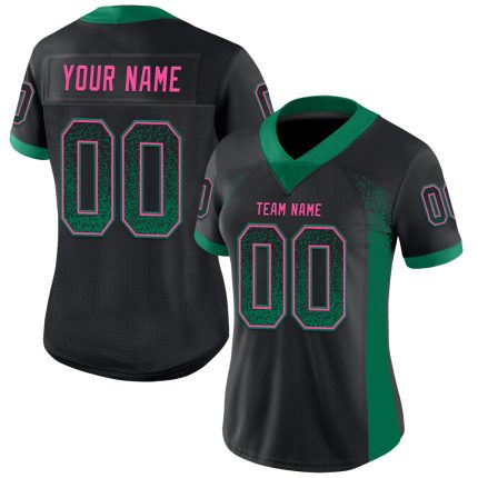 Personalized Black Football Jersey - Green Pink Mesh Drift Style Apparel Personalized Black Kelly Green-Pink Mesh Drift Fashion