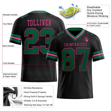 Personalized Black Green Pink Mesh Football Jersey for Kids - Custom Team Apparel 2 Personalized Black Kelly Green-Pink Mesh