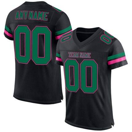 Personalized Black Green Pink Mesh Football Jersey for Men Women Kids Personalized Black Kelly Green-Pink Mesh Football Jersey