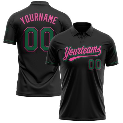 Personalized Performance Vapor Golf Polo Shirt in Black Kelly Green-Pink Personalized Black Kelly Green-Pink Performance