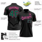 Custom Personalized Performance Golf Polo Shirt Black Kelly Green Pink - Team Name & Number Personalized Black Kelly Green-Pink