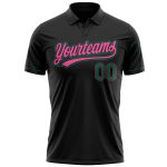 Custom Personalized Performance Golf Polo Shirt Black Kelly Green Pink - Team Name & Number Personalized Black Kelly Green-Pink