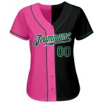 Personalized Black Green Pink Split Fashion Baseball Jersey for Women Personalized Black Kelly Green-Pink Split Fashion Baseball
