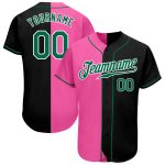 Personalized Black Green Pink Split Fashion Baseball Jersey for Women Personalized Black Kelly Green-Pink Split Fashion Baseball