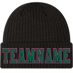 Custom Name and Number Personalized Cuffed Knit Hat in Black, Kelly Green, Pink - Team Beanie Personalized Black Kelly Green-Pink