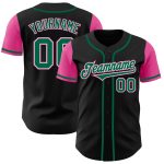 Personalized Two Tone Baseball Jersey Black Kelly Green Pink for Men and Women Personalized Black Kelly Green-Pink Two Tone