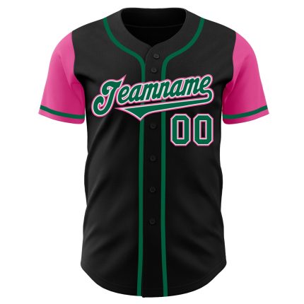 Personalized Two Tone Baseball Jersey Black Kelly Green Pink for Men and Women Personalized Black Kelly Green-Pink Two Tone