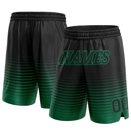 Custom Name and Number Personalized Black Kelly Green Pinstripe Fade Basketball Shorts - Authentic Fashion Team Gear Personalized