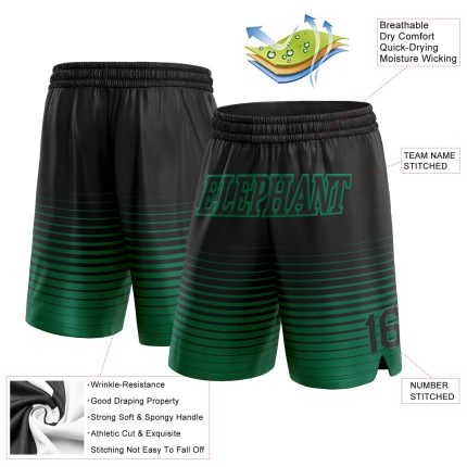 Custom Name and Number Personalized Black Kelly Green Pinstripe Fade Basketball Shorts - Authentic Fashion Team Gear Personalized