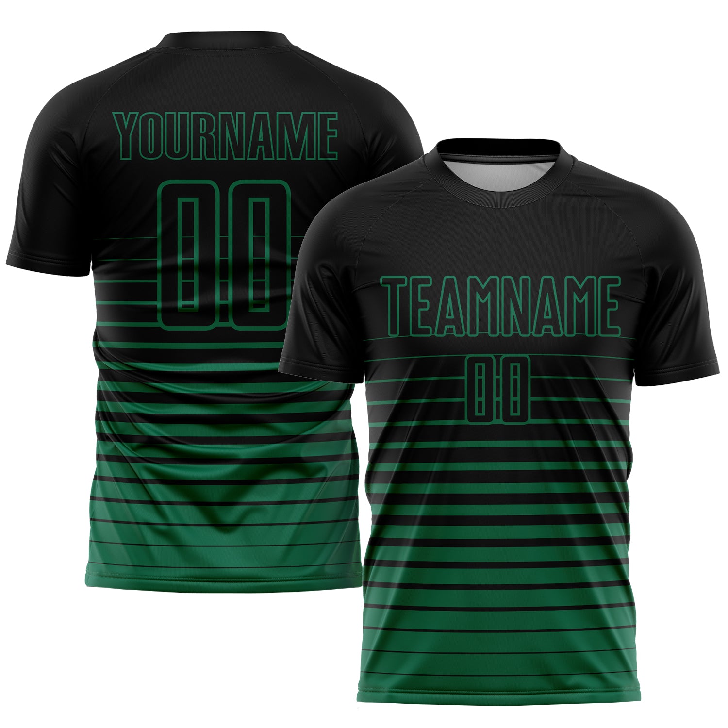 Personalized Soccer Uniform Jersey - Black Kelly Green Pinstripe Fade Design Personalized Black Kelly Green Pinstripe Fade