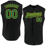 Personalized Custom Name and Number Sleeveless Baseball Jersey - Black Kelly Green Pinstripe Gold Personalized Black Kelly