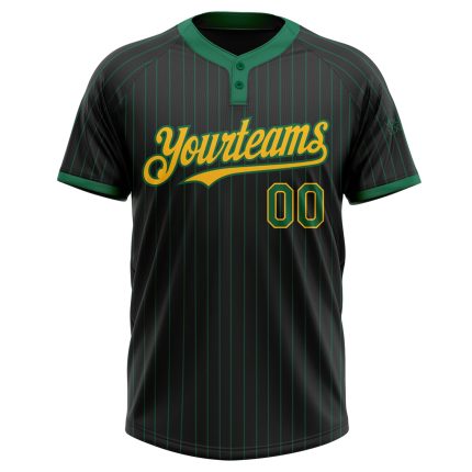 Personalized Black and Kelly Green Two-Button Softball Jersey for Unisex Personalized Black Kelly Green Pinstripe Gold Two-Button