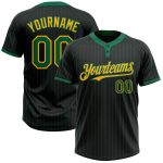 Personalized Black and Kelly Green Two-Button Softball Jersey for Unisex Personalized Black Kelly Green Pinstripe Gold Two-Button