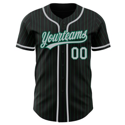 Custom Name and Number Personalized Baseball Jersey - Black Kelly Green Pinstripe Gray Authentic Design Personalized Black