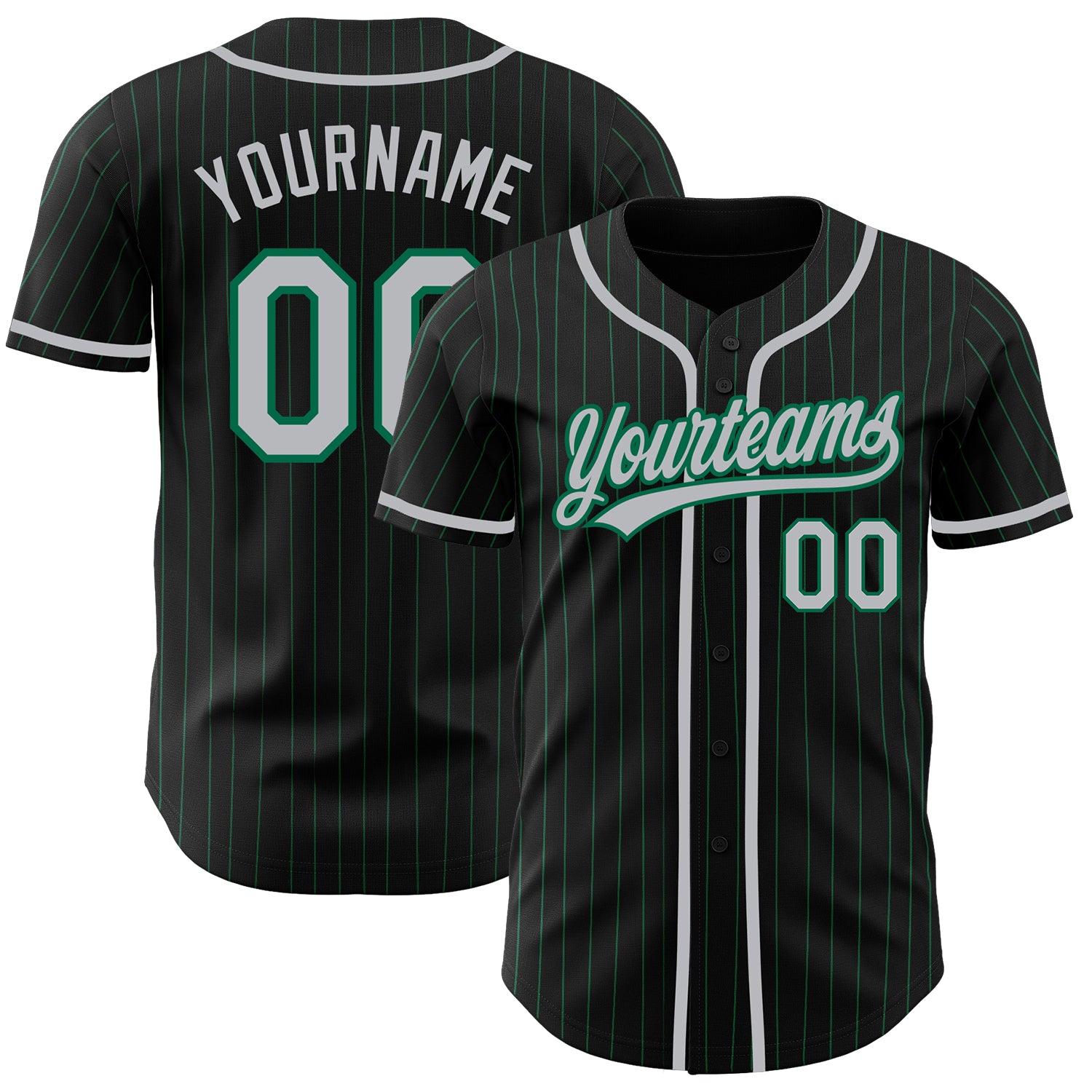 Custom Name and Number Personalized Baseball Jersey - Black Kelly Green Pinstripe Gray Authentic Design Personalized Black
