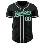 Personalized Black Kelly Green Pinstripe Baseball Jersey - Custom Gray Jersey Personalized Black Kelly Green Pinstripe Gray