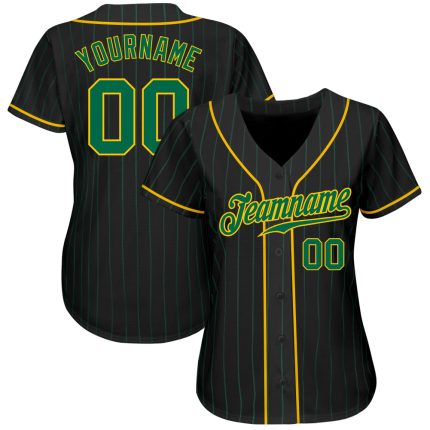 Custom Black Kelly Green Pinstripe Baseball Jersey with Personalized Name and Number - Authentic Team Apparel Personalized