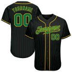 Custom Black Kelly Green Pinstripe Baseball Jersey with Personalized Name and Number - Authentic Team Apparel Personalized