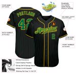 Personalized Black Kelly Green Baseball Jersey with Gold Pinstripes Personalized Black Kelly Green Pinstripe Kelly Green-Gold