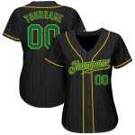 Personalized Black Kelly Green Baseball Jersey with Gold Pinstripes Personalized Black Kelly Green Pinstripe Kelly Green-Gold