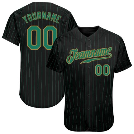Customizable Black and Kelly Green Pinstripe Baseball Jersey with Personalized Name and Number - Authentic Team Gear Personalized