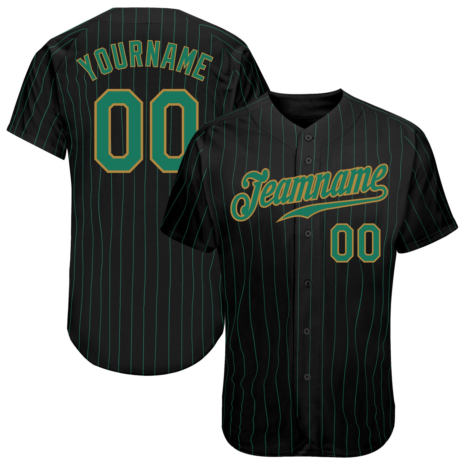 Customizable Black and Kelly Green Pinstripe Baseball Jersey with Personalized Name and Number - Authentic Team Gear Personalized