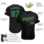 Personalized Black and Kelly Green Pinstripe Baseball Jersey - Custom Old Gold Design Personalized Black Kelly Green Pinstripe