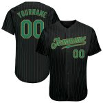 Personalized Black and Kelly Green Pinstripe Baseball Jersey - Custom Old Gold Design Personalized Black Kelly Green Pinstripe