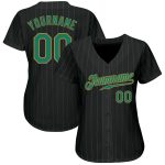 Personalized Black and Kelly Green Pinstripe Baseball Jersey - Custom Old Gold Design Personalized Black Kelly Green Pinstripe