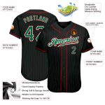 Personalized Custom Baseball Jersey with Name and Number - Black Kelly Green Pinstripe, Authentic Red Design Personalized