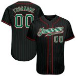 Personalized Black and Kelly Green Pinstripe Baseball Jersey, Red Accents, Custom Name and Number Personalized Black Kelly