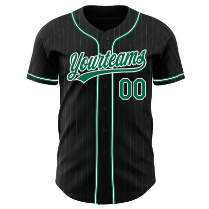 Personalized Authentic Baseball Jersey Black Kelly Green Pinstripe Green-White Personalized Black Kelly Green Pinstripe Kelly