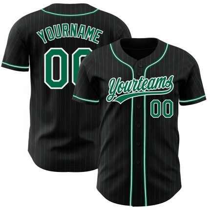 Personalized Authentic Baseball Jersey Black Kelly Green Pinstripe Green-White Personalized Black Kelly Green Pinstripe Kelly
