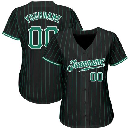 Custom Authentic Baseball Jersey - Personalized Black Kelly Green Pinstripe with Name and Number Personalized Black Kelly