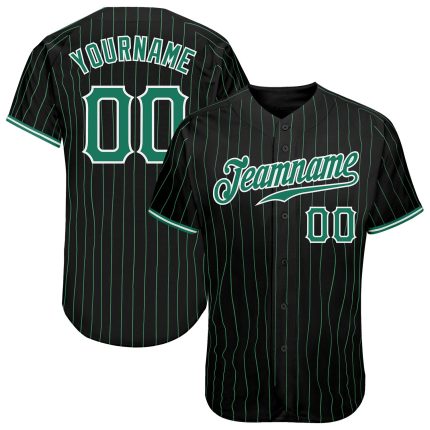 Custom Authentic Baseball Jersey - Personalized Black Kelly Green Pinstripe with Name and Number Personalized Black Kelly