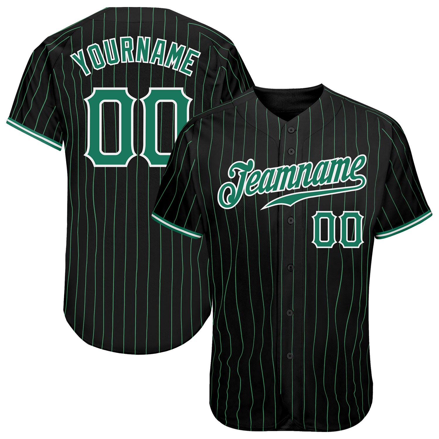 Custom Authentic Baseball Jersey - Personalized Black Kelly Green Pinstripe with Name and Number Personalized Black Kelly