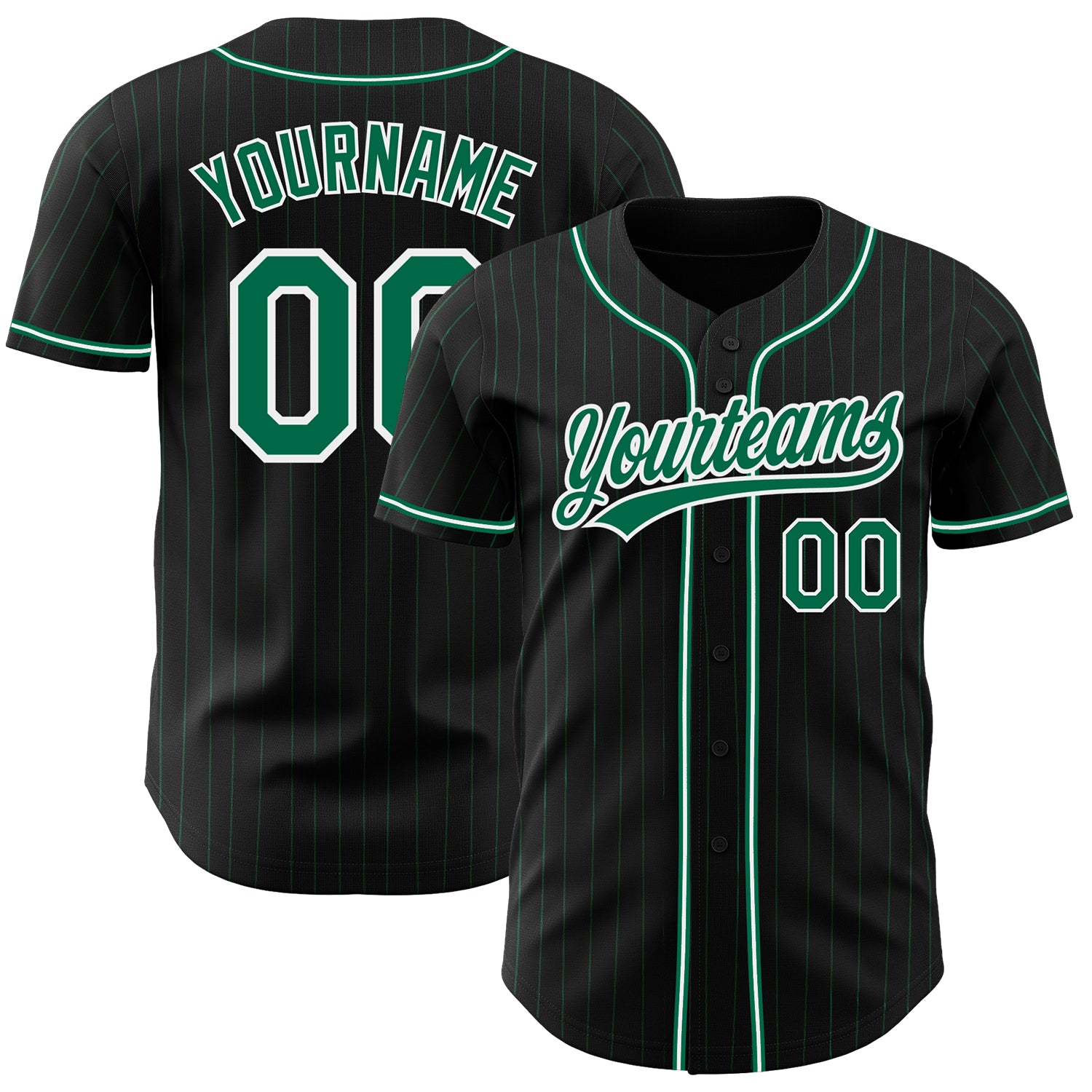 Personalized Black Kelly Green Pinstripe Baseball Jersey - Custom Name & Number, 2 Personalized Black Kelly Green Pinstripe