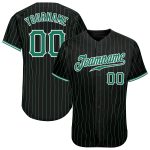 Personalized Black Kelly Green Pinstripe Baseball Jersey - Custom Sports Apparel Personalized Black Kelly Green Pinstripe