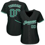 Personalized Black Kelly Green Pinstripe Baseball Jersey - Custom Sports Apparel Personalized Black Kelly Green Pinstripe