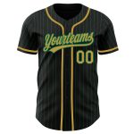 Customizable Black Kelly Green Pinstripe Baseball Jersey with Authentic Old Gold Team Name and Number Personalized Black