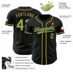 Customizable Black Kelly Green Pinstripe Baseball Jersey with Authentic Old Gold Team Name and Number Personalized Black